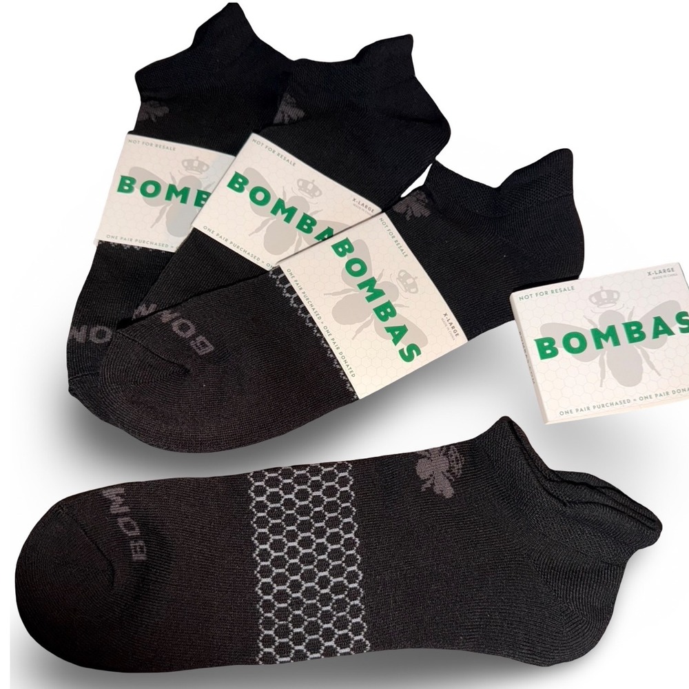 Bombas 4 pack Men's Sz XL 13.5-16 Black Ankle Socks Honeycomb Arch Support NEW